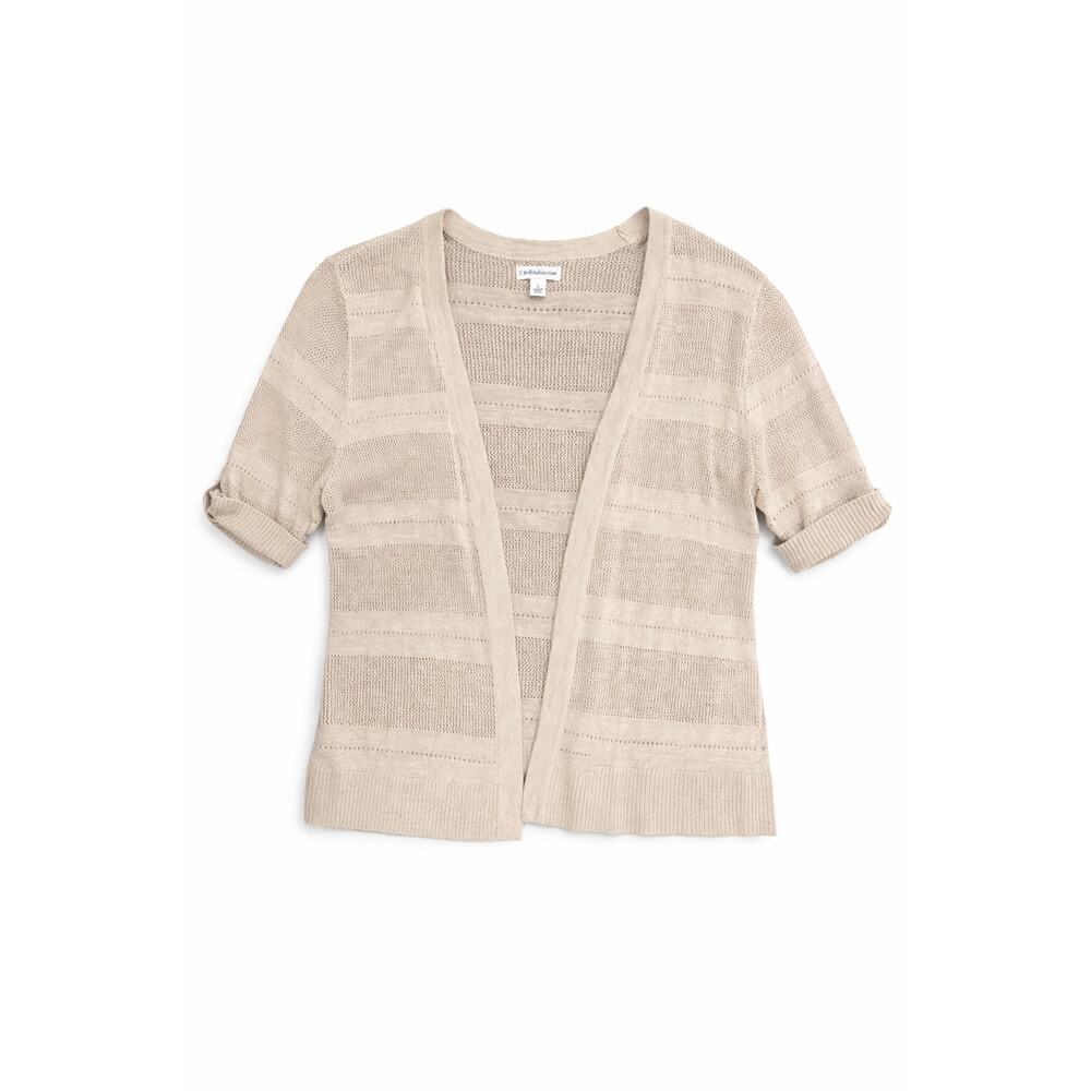 Beige Open Knit Short Sleeve Cardigan Size Large- Juniors